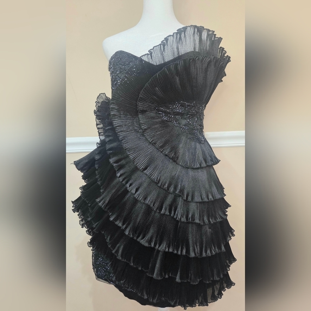 Jovani New York Elegant Strapless Black Ruffle Dress Evening Size 14.SMALL - Picture 4 of 17